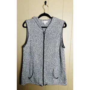 Christopher & Banks Full Zip Hooded Knit Vest Womens Size L  Hand Embroidered